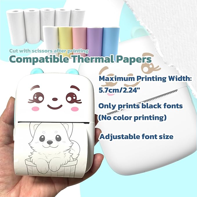 Mini Printer Portable Sticker Printer with 10 PaperRolls,Thermal Printing Pod,Ink-Free Bluetooth Label Maker DIY Crafts,Journals,Photos,Office & Home Use Printing Gift Box