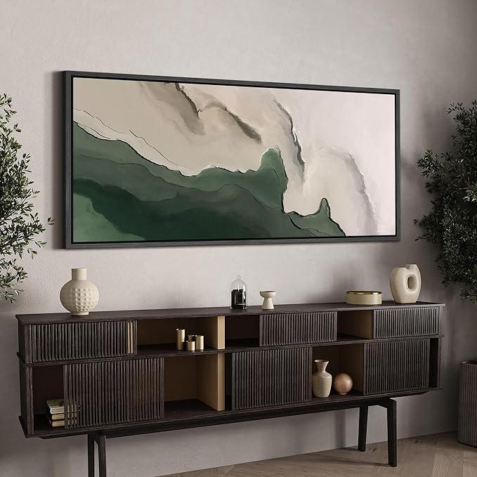 SIGNFORD Extra Large Framed Canvas Green and Neutral Landscape Illustrations Modern Art Calm Warm for Living Room, Bedroom, Office - 60"x30"