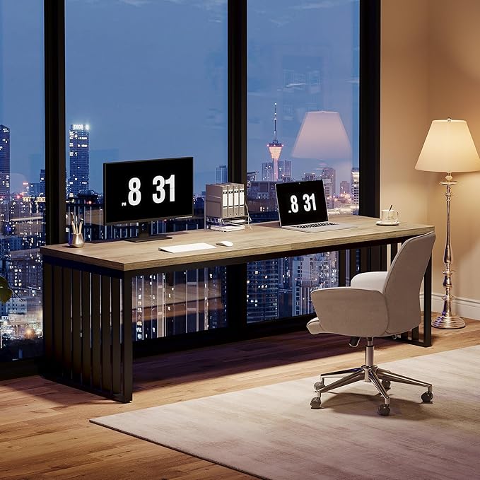 Tribesigns 78" Extra Long Computer Desk, 2-Person Desk with Metal Legs, Industrial Double Desk for Home Office (Gray)