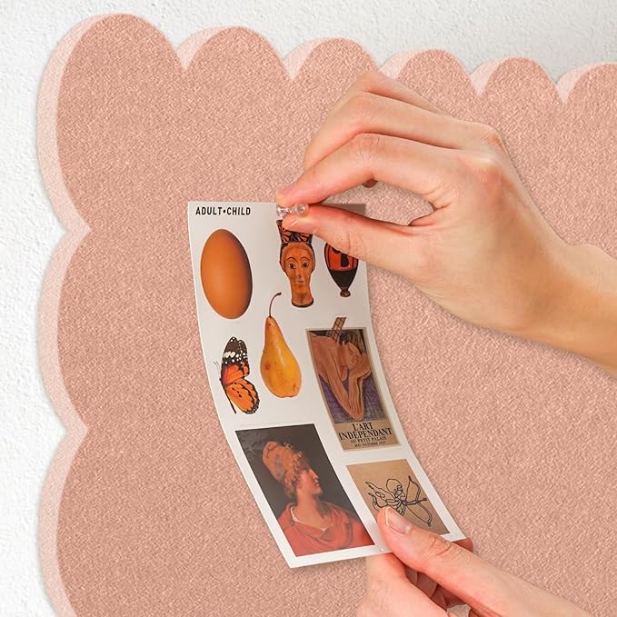 Scalloped Bulletin Board, 36 x 24 Inches Felt Pin Board - Decorative Cork Alternative for Wall, Foldable Picture Self-Adhesive Vision Prayer Board with 20 Pushpins - Mauvey Pink