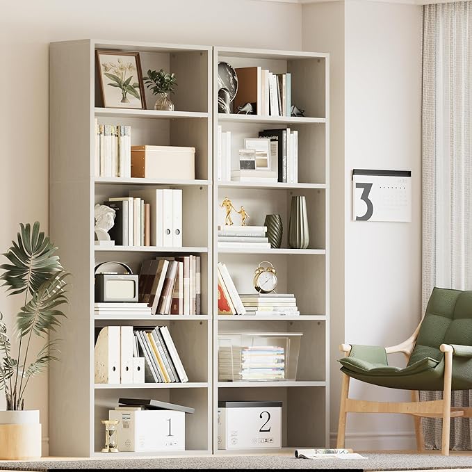 YESHOMY Industrial 6 Tier Bookcase, 71" Tall Beige Bookshelves Open Frame, Basic Floor Standing Bookcases & Bookshelf for Home Office, Living Room, Bed Room