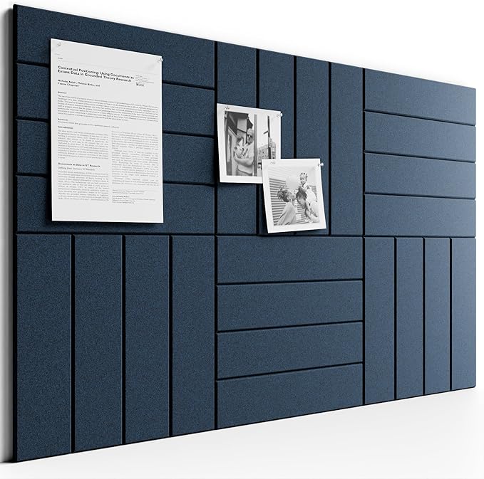 Bumusty Large Cork Board Alternative-36 x 24" Felt Bulletin Board Tiles, with 30 Pushpins, 40 Adhesive Tabs, 6-Pack Slat Wall Paneling, Cork Boards for Office Push Pin Board Felt Board-Carbon Blue