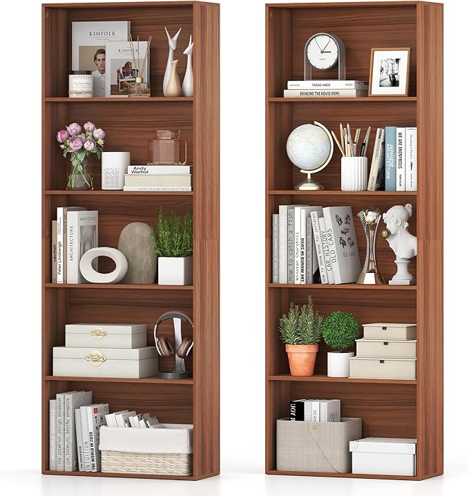 Giantex 5-Tier Bookshelf Set of 2, Freestanding Bookcase with 5 Open Shelf, Modern Display Shelf, Storage Organizer for Living Room Bedroom Home Office
