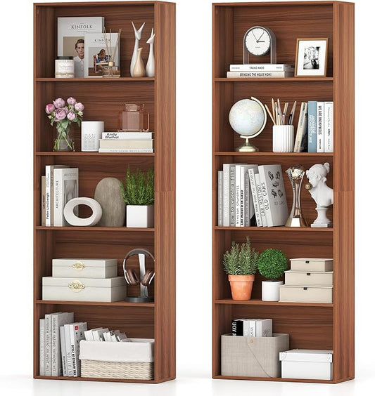 Giantex 5-Tier Bookshelf Set of 2, Freestanding Bookcase with 5 Open Shelf, Modern Display Shelf, Storage Organizer for Living Room Bedroom Home Office