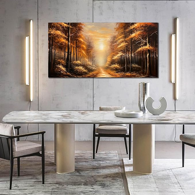 Large Wall Art for Living Room Bedroom Office Gold Forest Artwork Sunrise Landscape Nature Pictures Modern Wall Art Framed Canvas Prints 29x59 Inch