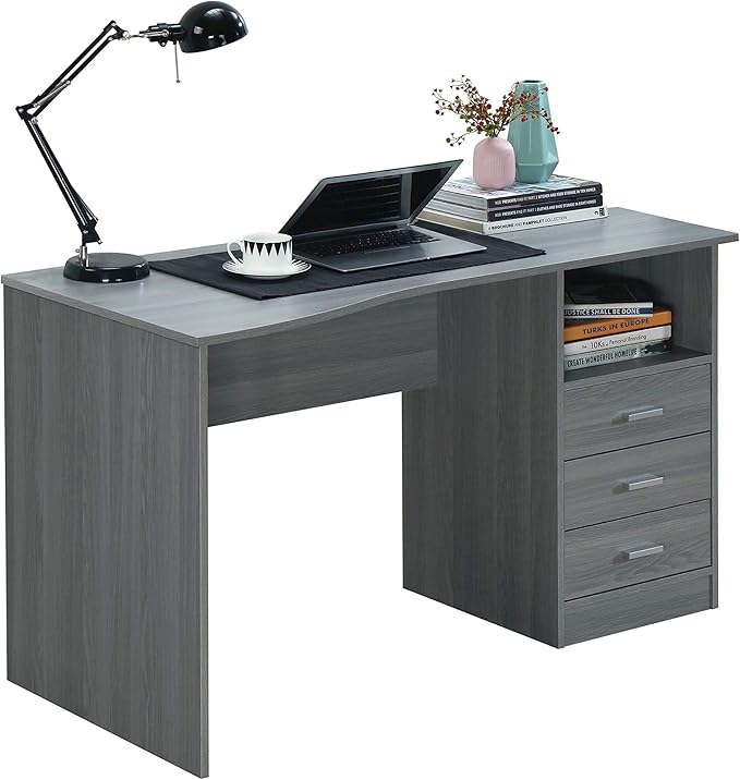 51" Classic Computer Desk with Drawers, 3-Drawer Home Office Desk with Storage, Grey