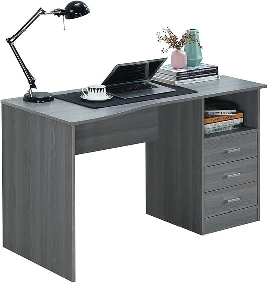 51" Classic Computer Desk with Drawers, 3-Drawer Home Office Desk with Storage, Grey