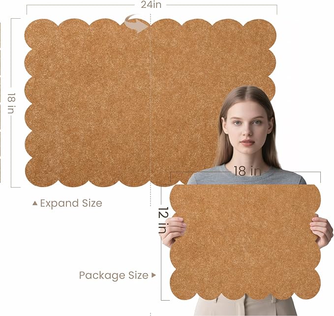Scalloped Bulletin Board, 24 x 18 Inches Felt Pin Board - Decorative Cork Alternative for Wall, Foldable Picture Self-Adhesive Vision Prayer Board with 20 Pushpins - Apricot