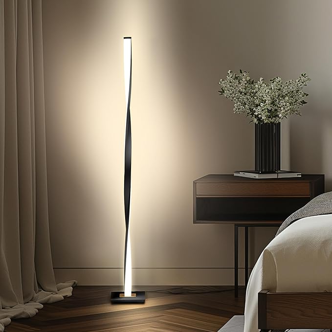 Brightech Helix LED Floor lamp, Bright Floor Lamp for Living Rooms & Bedrooms, 48" Tall Pole Lamp, Dimmable Standing Lamp - Black