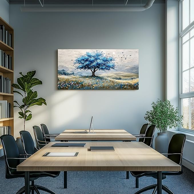 SERIMINO Tree of Life Large Wall Art, Country Landscape Canvas Art Prints, Blue Tree Nature Artwork for Walls, Modern Wall Pictures for Living Room Bedroom Dining Room, Rustic Farmhouse Decor 24"X48"