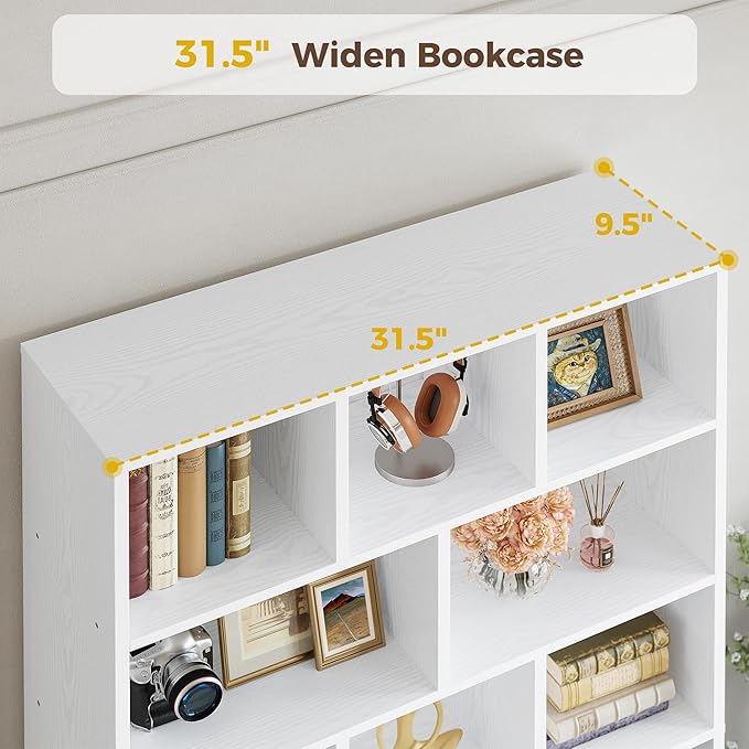 IRONCK 71" Tall Bookcases with 2 Doors, 6-Tier 13 Cubes Modern Bookshelf with Storage Shelves for Living Room Home Office, White