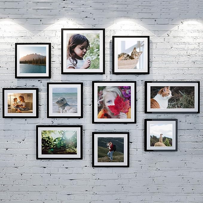 upsimples 8x12 Picture Frame Set of 5, Display Pictures 6x8 with Mat or 8 x 12 Without, Wall Gallery Photo Frames, Black