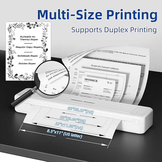 Portable Printers for Travel, P831 Thermal Wireless Printer Compatible with iOS, Android & Laptop, Portable Thermal Printer for Office, Home, School