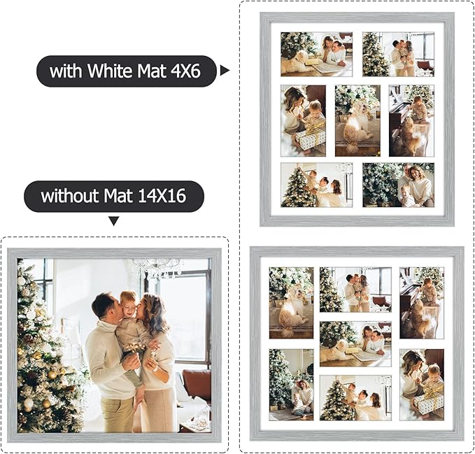 Golden State Art, 13.7x15.7 Matted Grey Wood 7-Opening for 4x6 Collage Picture Frame, 1 Pack