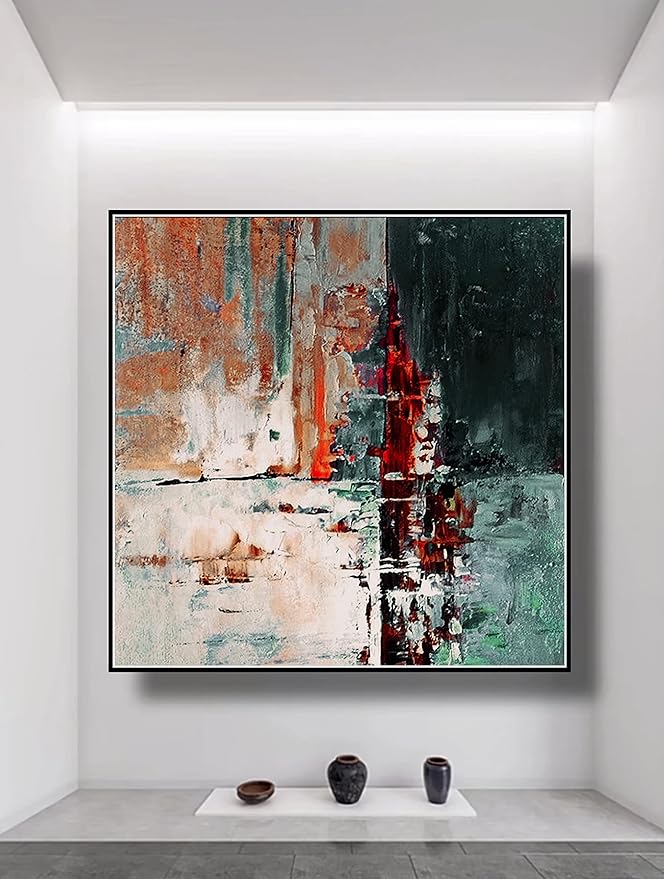 Abstract Large Painting Original Abstract Blue Blue Red Color Original Canvas Wall Art Oil Abstract Painting Acrylic Minimalist Painting 36x36 inches