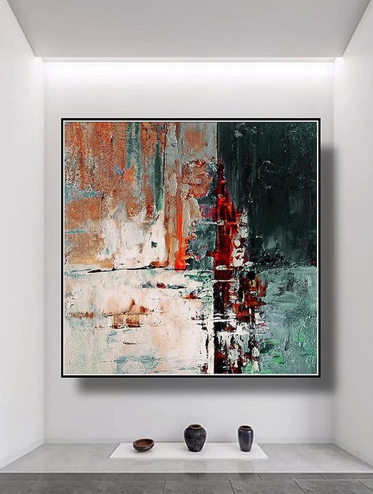 Abstract Large Painting Original Abstract Blue Blue Red Color Original Canvas Wall Art Oil Abstract Painting Acrylic Minimalist Painting 60x60 inches