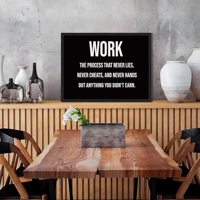 Framed Motivational Work Quote Poster Canvas Print Art Modern Minimalist Aesthetic Wall Art Painting Pictures Wall Decor Elegant Inspiration Home Decor for Office Living Room Apartment Decoration (Black framed,24L"X36W")