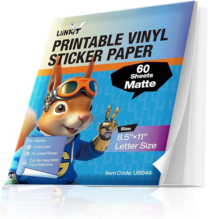 Uinkit Professional-Grade Matte PET Sticker Paper - 8.5"x11" Letter Size | No-Smudge, Quick-Dry & Waterproof | For E-Commerce, Product Branding & Professional Organization | 60 Sheet