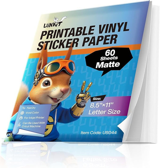 Uinkit Professional-Grade Matte PET Sticker Paper - 8.5"x11" Letter Size | No-Smudge, Quick-Dry & Waterproof | For E-Commerce, Product Branding & Professional Organization | 60 Sheet