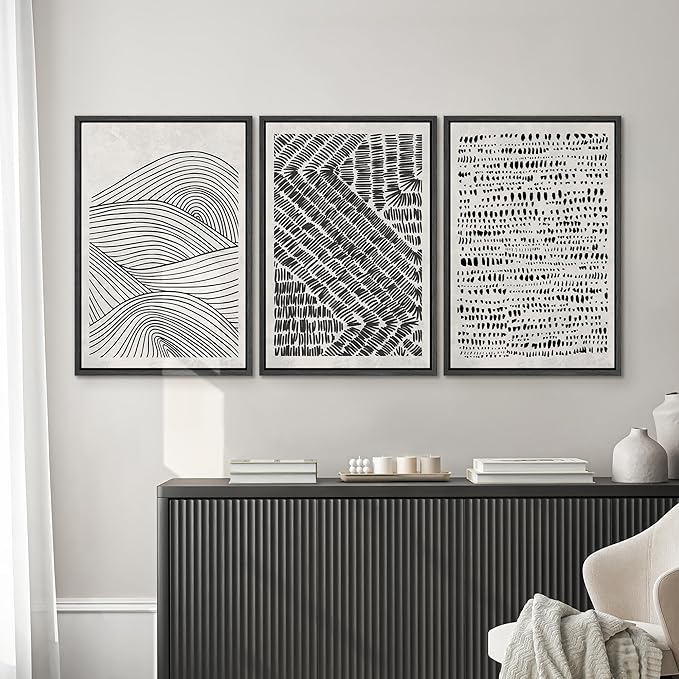 SIGNWIN Framed Canvas Print Wall Art Set Black Pastel Geometric Landscape Abstract Shapes Cozy Neutral Modern Art Decorative Boho Relax/Zen Nordic for Living Room, Bedroom, Office - 16"x24"x3 Black