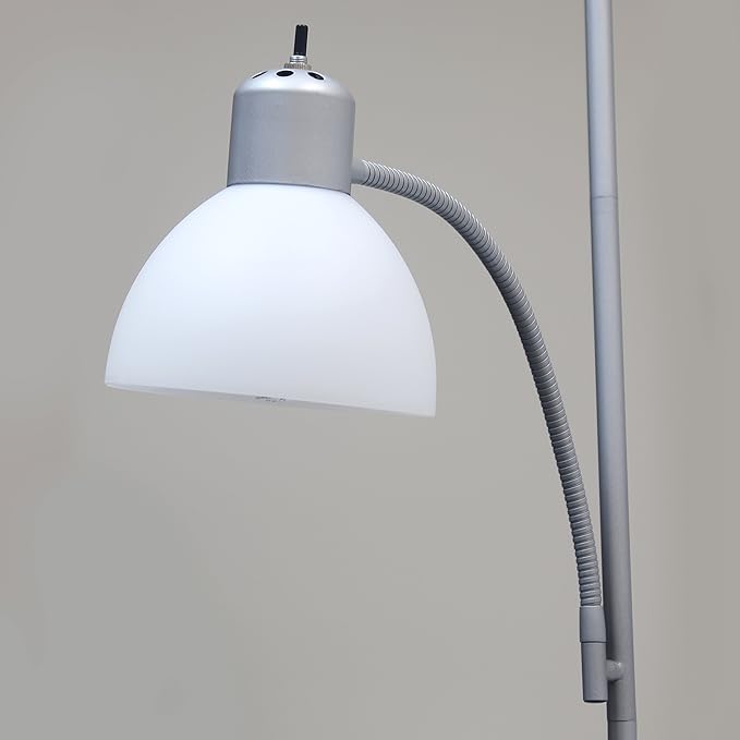 Simple Designs LF2000-SLV-LB 71.5" Traditional Floor Lamp with Adjustable Reading Light, LED Bulbs Included, Silver