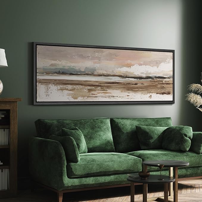 SIGNFORD Large Framed Canvas Coastal Horizon Textured Abstract Illustrations Modern Art Calm Warm for Living Room, Bedroom, Office - 60"x20"