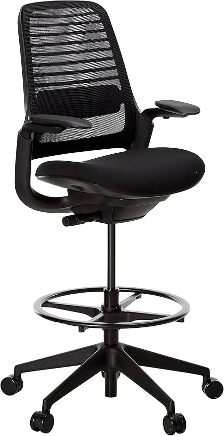 Steelcase Series 1 Stool Chair, Graphite Frame with 3D Microknit Fabric (Licorice)