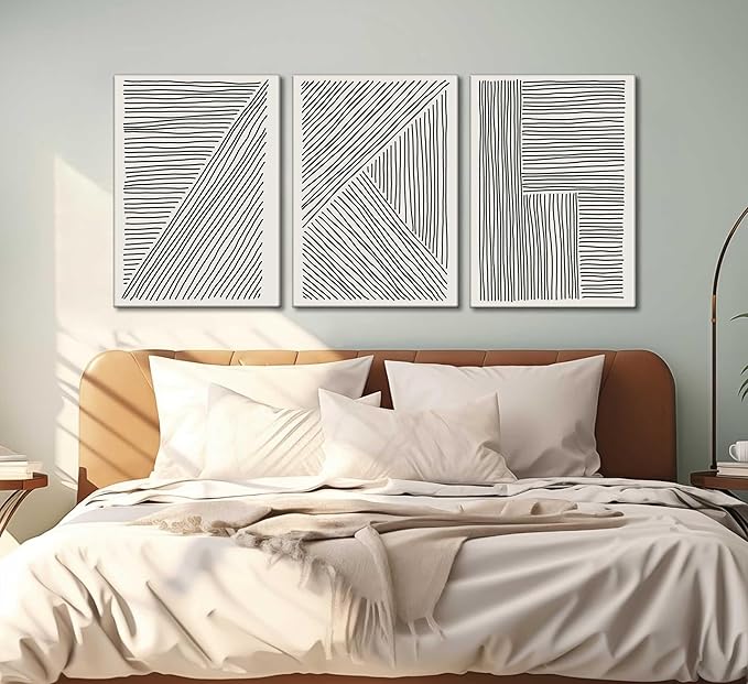 3 Pieces Minimalism Abstract Boho Lines Canvas Wall Art Modern Black and White Neutral Bohemia Geometric Pictures Wall Decor Posters Print Artwork for Living Room Bedroom Office Home Decoration