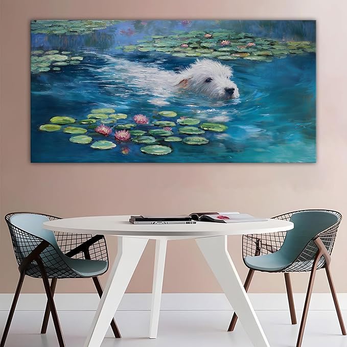 Dog Monet Wall Art with - Large Canvas Wall Art for Bedroom - Framed Landscape Pictures Decor - Classic Vintage Artwork for Living Room, Bedroom, or Office Paintings Wall Decor 29×58IN