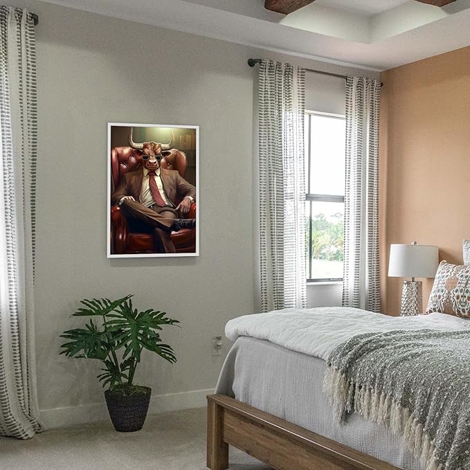 Trendy Suit Animal Cow Portrait Wall Art Funny Boss Cow Canvas Posters Work Struggle Motivation Inspiring Prints Painting For Office Living Room Wall Decor 8x12in Unframed