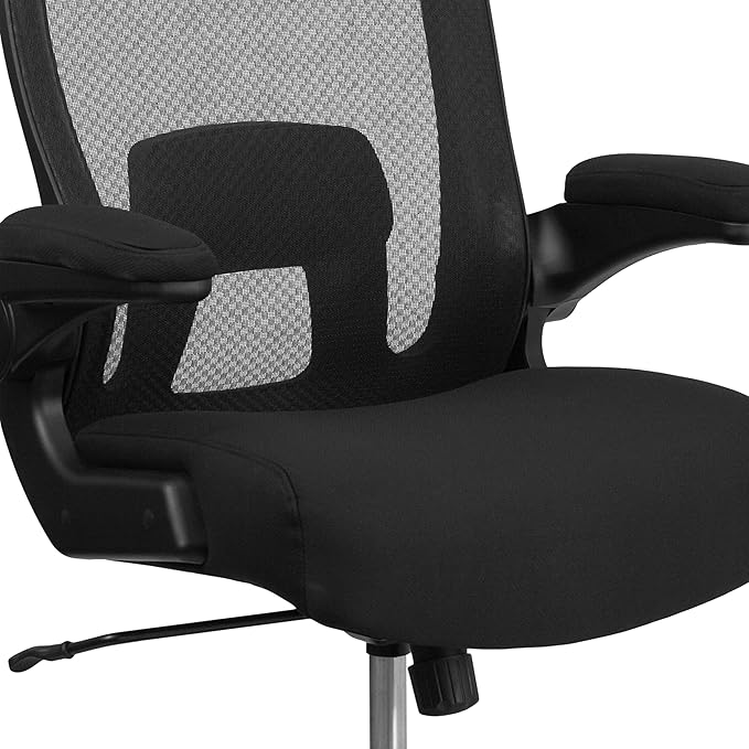 Flash Furniture Big & Tall Swivel Office and Gaming Chair with Lumbar and Back Support, Ergonomic Mesh Office Chair with Flip-Up Armrests and Adjustable Height, Black