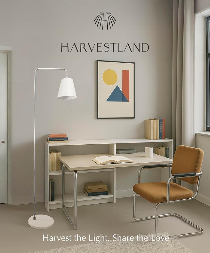HarvestLand Steady Brushed Nickel Floor Reading lamp – Adjustable Standing Lamp with Solid Base, Stand up Lamps for Living Room, White Reading Light Standing lamp for Over Chair Use