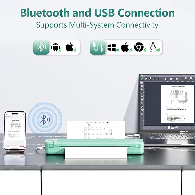 Printers Wireless for Travel, P831 Inkless Portable Printer, Compatible with iOS, Android & Laptop, Thermal Printer for Office, Home, School