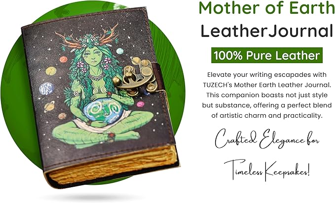 TUZECH Book of Spells Mother Of Earth Leather Bound Journal Deckle Edge Paper Tree of Life Antique Embossed Bound Daily Notebook With Colorful Print Journal Antique Vintage Book for Men and Women