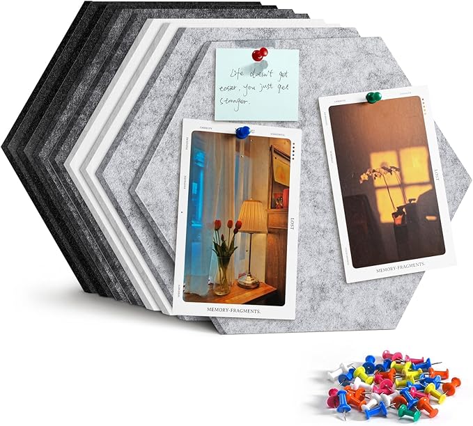 8 Pack Hexagon Felt Bulletin Board Tiles - 11.8" Large Thick Pin Board for Walls with 30 Push Pins, DIY Boards for Office Home School Decor, Aesthetic Hex Cork Board Alternative