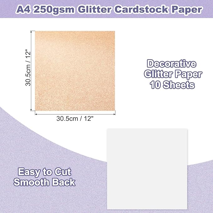 PATIKIL 10Sheets Champagne Glitter Cardstock, 12x12In Glitter Paper Card Stock Shiny Scrapbook 250gsm Sparkly Paper Large Shimmer for Crafts Scrapbook DIY Art Wedding Party