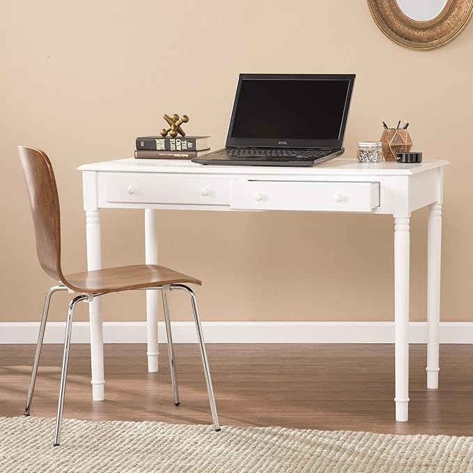 SEI Furniture Janice 2-Drawer Slim Profile Writing Desk, Crisp White