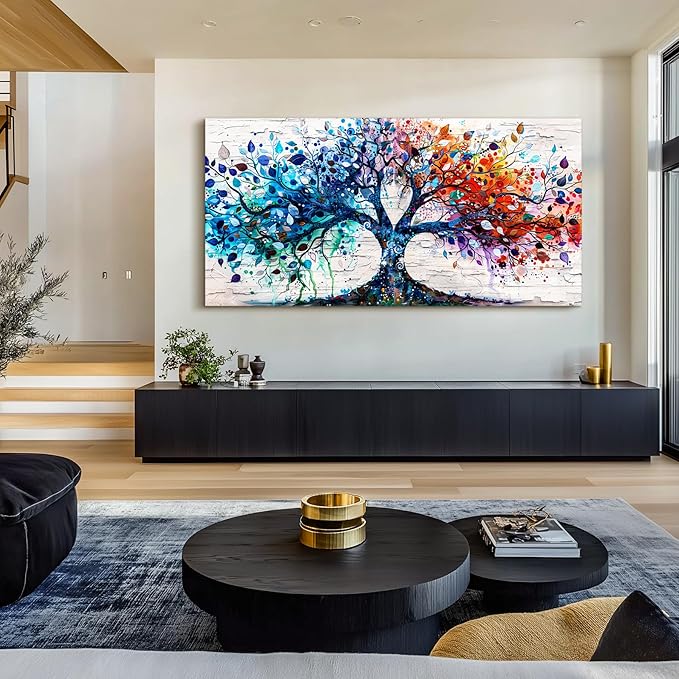 SERIMINO Tree of Life Large Wall Art for Living Room, Colorful Tree Abstract Graffiti Canvas Prints, Nature Botanical Spiritual Artwork for Walls, Modern Office Decorations, Bedroom Wall Decor 29"X57"