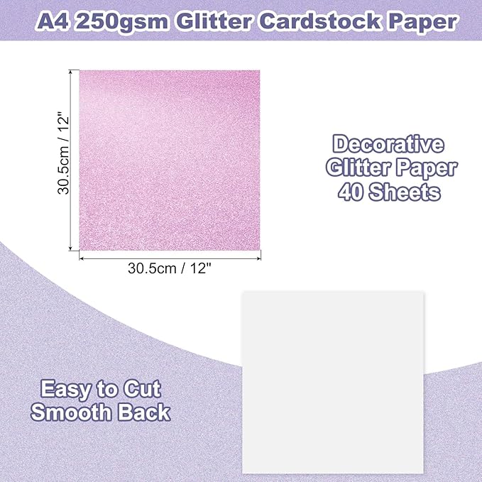 PATIKIL 40Sheets Pink Glitter Cardstock, 12x12In Glitter Paper Card Stock Shiny Scrapbook 250gsm Sparkly Paper Large Shimmer for Crafts Scrapbook DIY Art Wedding Party