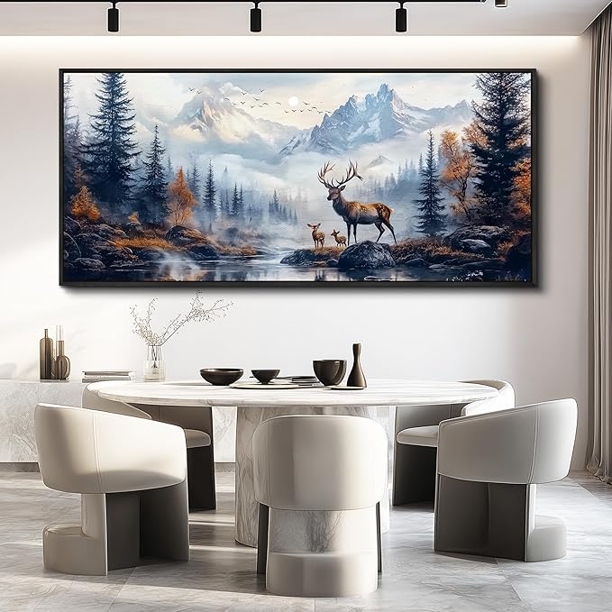 KELIYUAN Large Canvas Lushan Mountain Scenery Wall Art For Living Room Black Framed Wall Decorations For Bedroom Office Murals Printed Artworks Restaurant Wall Artwork Home Decor Aesthetics 32"X72"