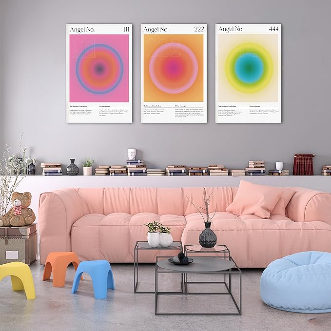 Colorful Gradient Aura Angel Numbers Poster Canvas Print Artwork Room Decor for Bedroom Aesthetic, 3 Piece Framed Inspirational Minimalist Art Paintings Decor for Bedroom Office 20"x30" x 3 Pcs
