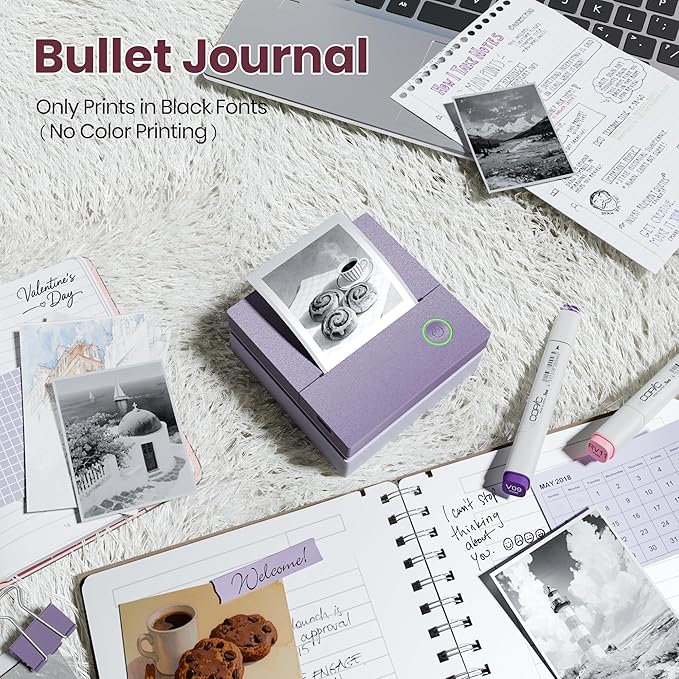 Sticker Printer, PM290C Portable Mini Printer, Inkless Bluetooth Sticker Maker with 3 Rolls Paper, Impresora Portátil for Notes, Journal, DIY, Gift, Print Pod for School/Office/Home, Purple