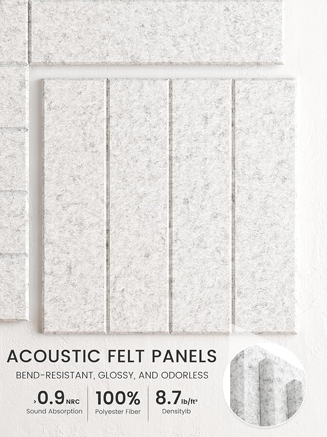 Bumusty Large Cork Board Alternative-48 x 36" Felt Bulletin Board Tiles, with 30 Pushpins, 70 Adhesive Tabs, 12-Pack Slat Wall Paneling, Cork Boards for Office Push Pin Board Felt Board-Light Gray