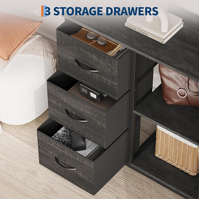 Garvee 3 Drawer File Cabinet, Printer Stand with 2 Open Storage Shelves, Fabric Filing Cabinet Under Desk Office Organizer for Home Office, Modern Storage Solution, Black