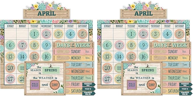 Teacher Created Resources Rustic Bloom Calendar Bulletin Board Set (Pack of 2)