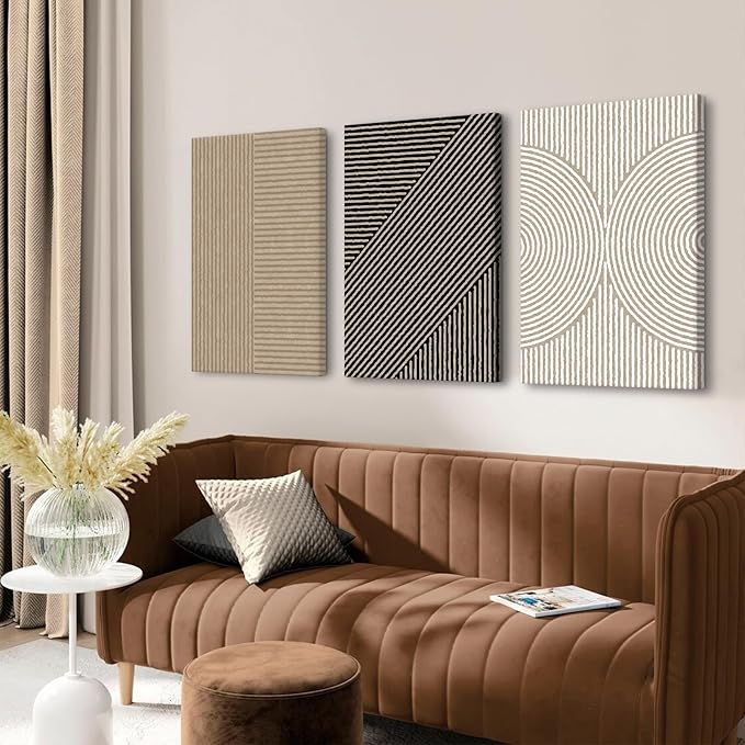 Boho Modern Wall Art Pictures Neutral Abstract Canvas Wall Decor Minimalist Line Wall Art Beige Brown Black Poster Mid Century Painting Artwork for Living Room Bedroom 24x36x3 Inch Wrapped Canvas