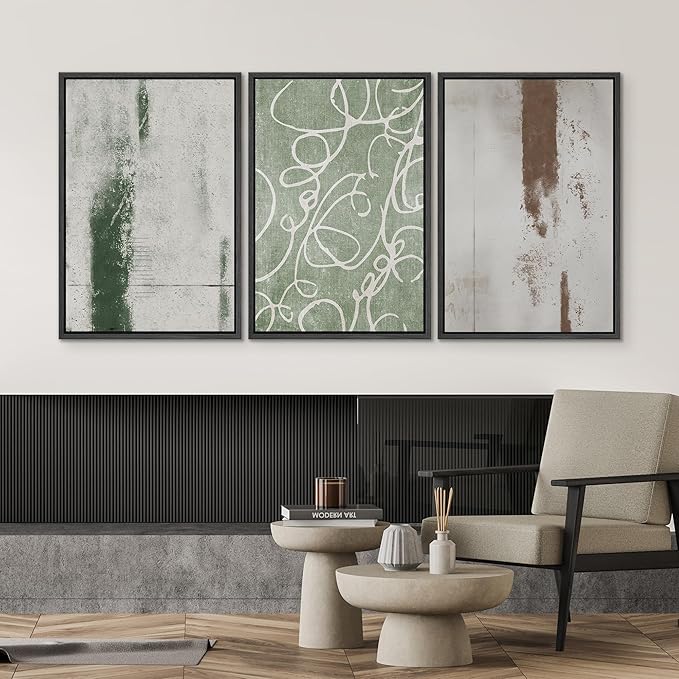 SIGNWIN Framed Canvas Print Wall Art Set Industrial Pastel Paint Strokes Abstract Geometric Illustrations Minimalism Modern Art Decorative Boho for Living Room, Bedroom, Office - 16"x24"x3 Black