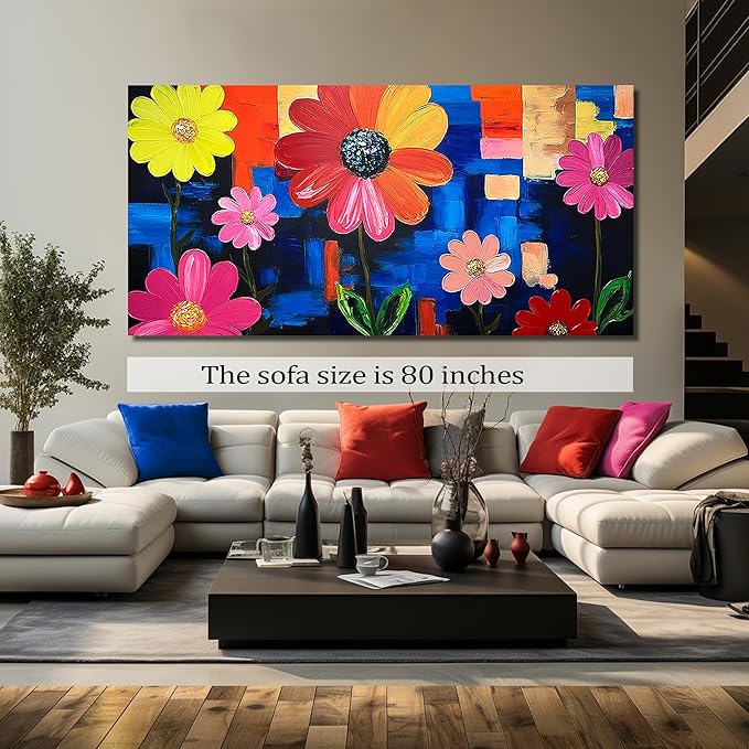 ZHAOSHOP Flower Canvas Wall Art for Living Room Extra Large Wall Art for Dining Room Colorful Painting Wall Decor for Office Women 40 x 80 Inch