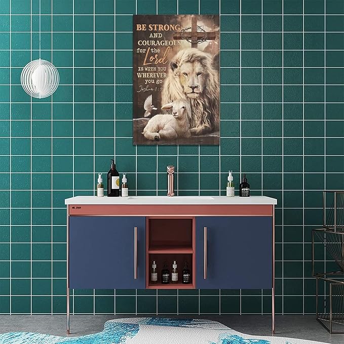 yerretin Lion Of Judah Wall Art Christian Bible Verses Pictures Wall Decor Religious Lamb Lion Canvas Painting Modern Home Artwork for Bathroom Bedroom Office Living Room Framed 16"x24"