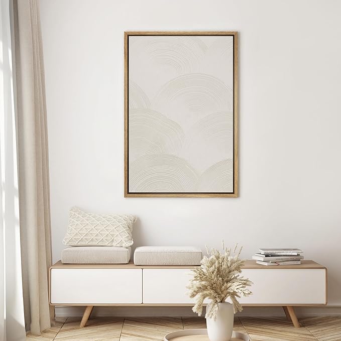 SIGNWIN Framed Canvas Print Wall Art Minimal White Paint Stroke Landscape Abstract Shapes Illustrations Modern Art Decorative Boho Relax Nordic for Living Room, Bedroom, Office - 16"x24" Natural